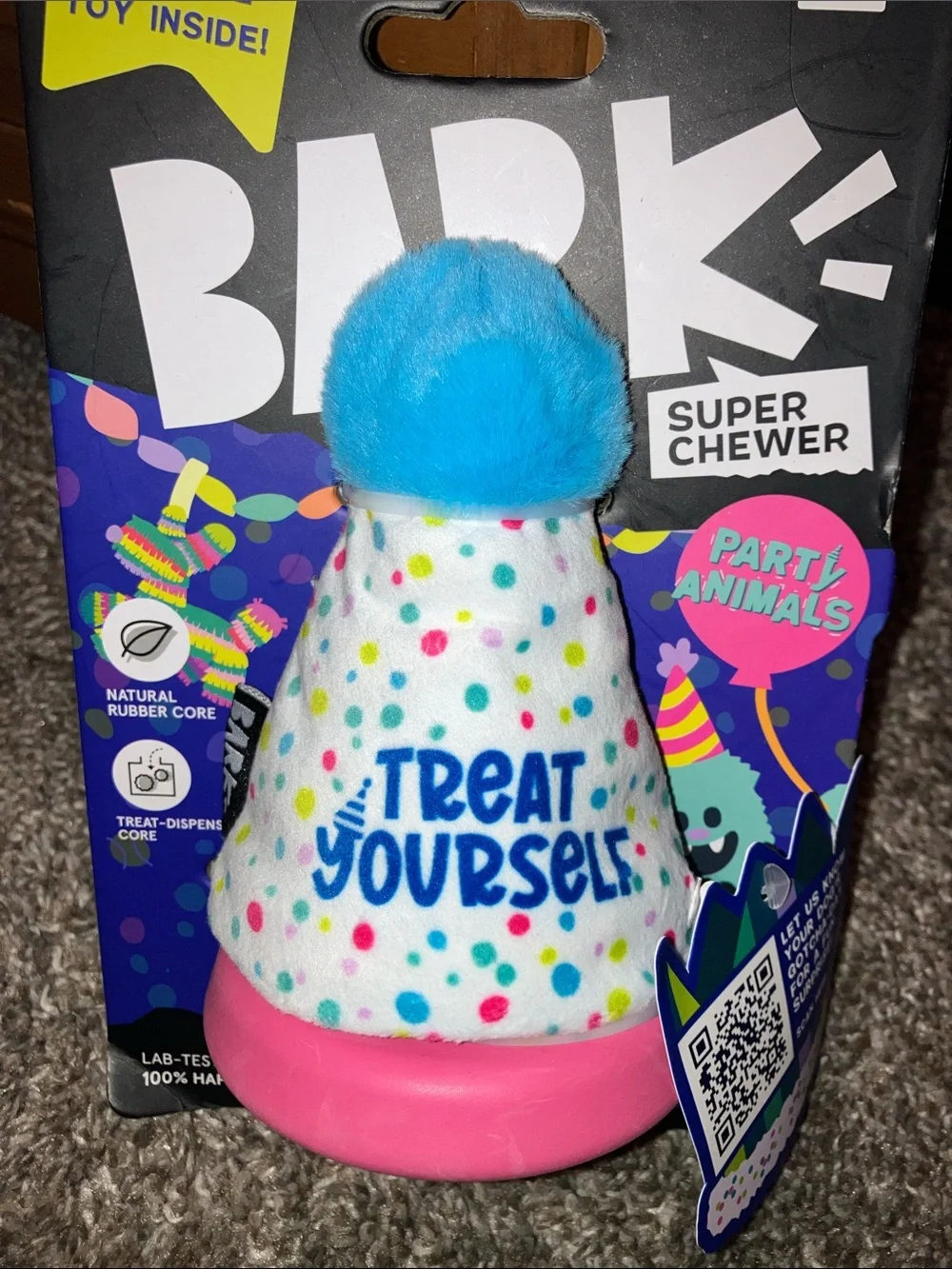 Bark super sure, natural rubber, core treat dispensing core dog toy new